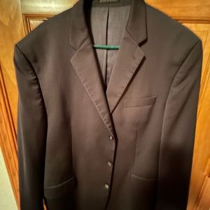 Men’s Calvin Klein two piece suit, 3 button, navy blue with light blue pin strip